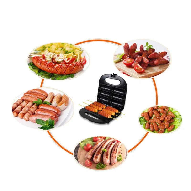 Black automatic sausage machine with mechanical controls and 750W heating tube on a kitchen counter