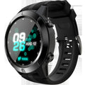 Black men's smart watch with 1.3 inch screen showing fitness metrics