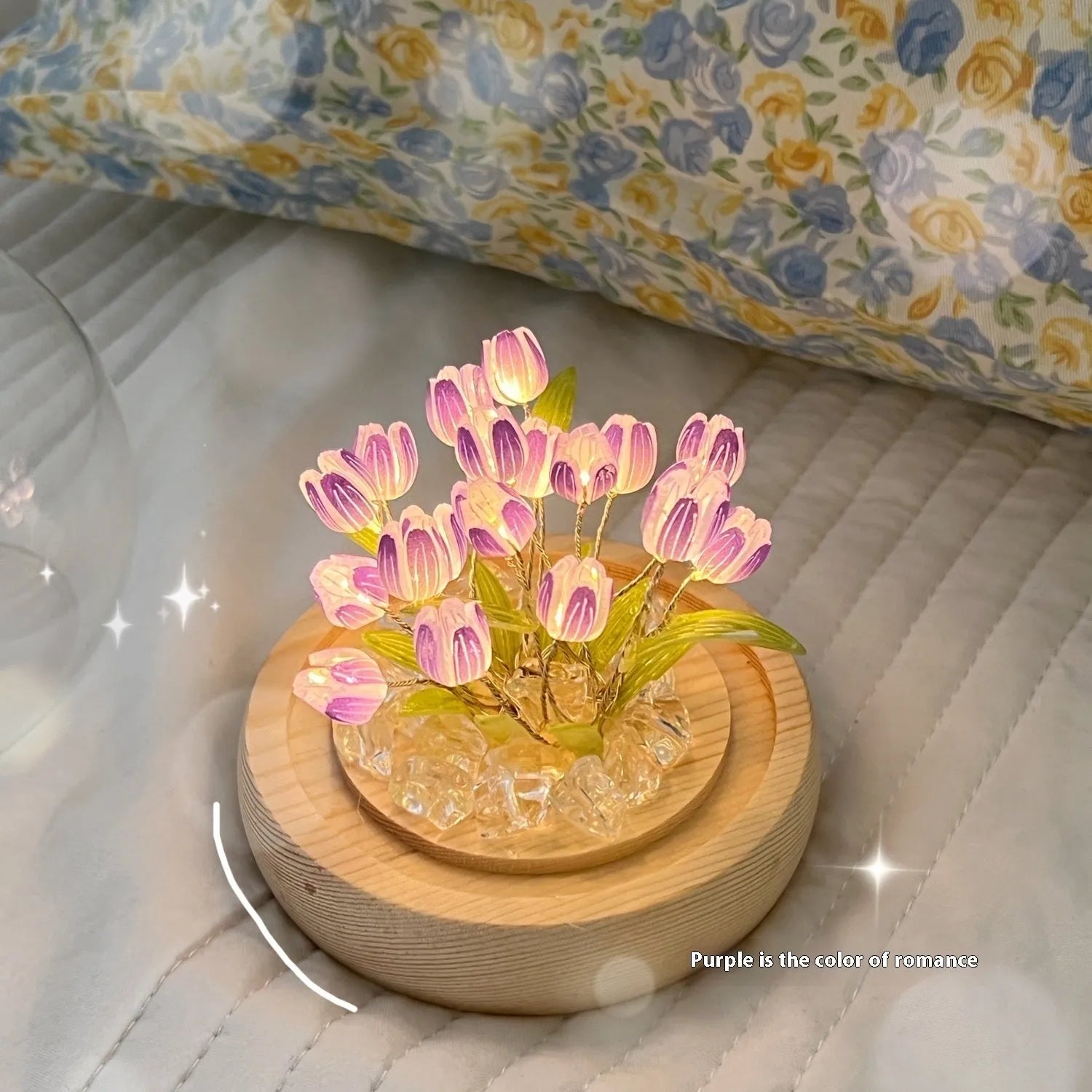 LED tulip artificial flower small night lamp battery powered in pink with DIY material packages