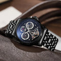 Men's black and white automatic waterproof watch with luminous dial and steel or leather strap