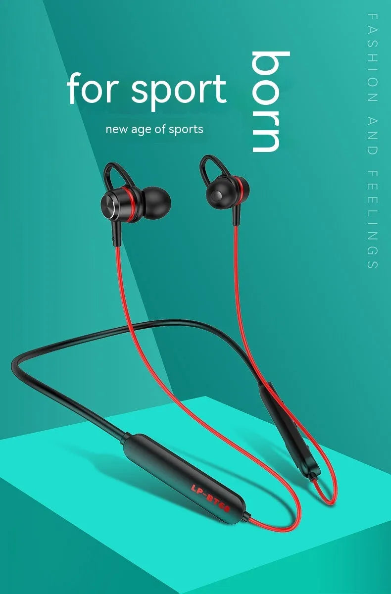 Wireless Bluetooth magnetic double-ear extra bass headphones in Black with V5.0 technology