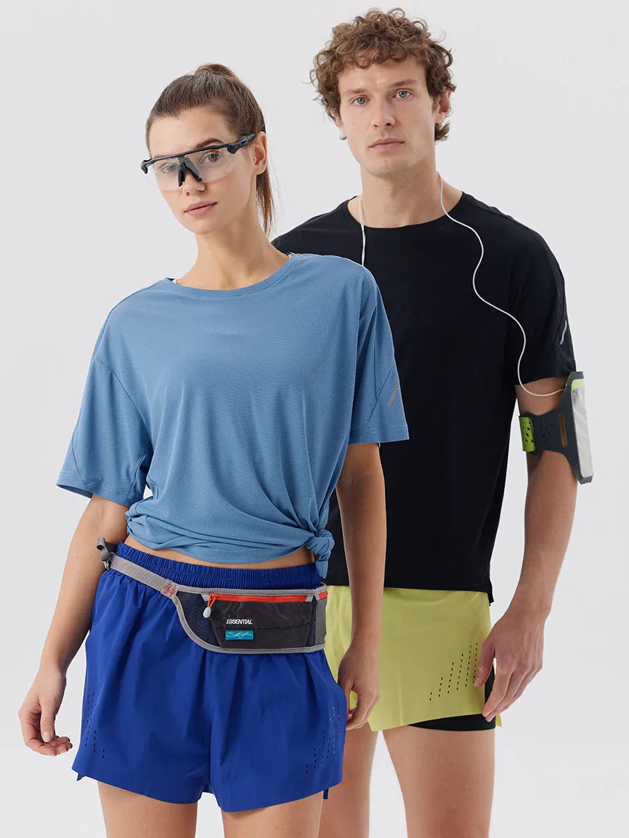 Men's straight-cut sports shorts with side slits in turmeric yellow colour