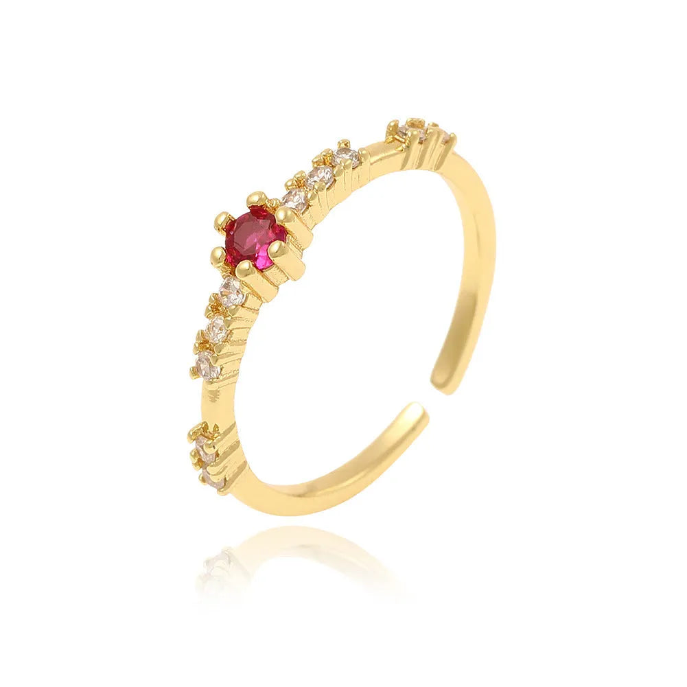Women's copper petal ring with adjustable open band, electroplated finish, micro-inlaid detail, rose pink or green