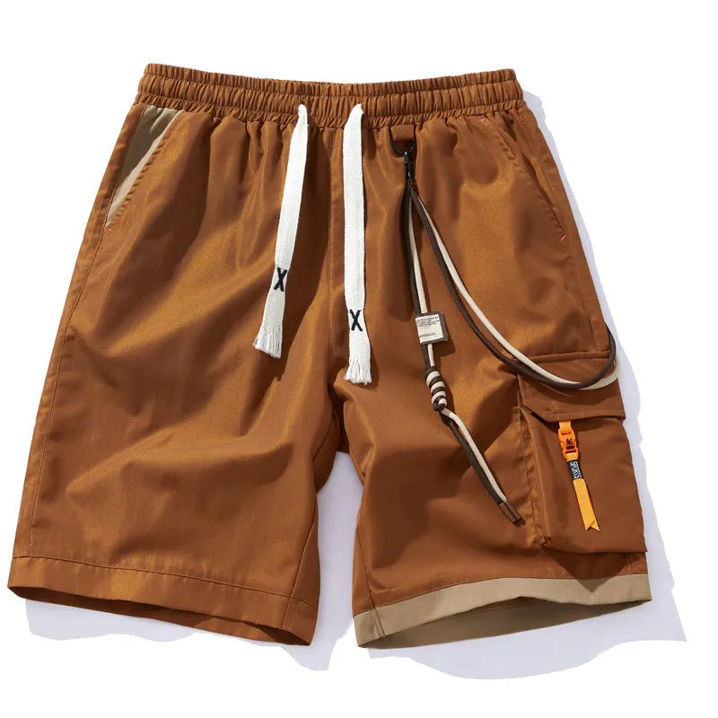 Men's plus size bamboo fibre shorts in a straight-leg cropped design on a hanger.
