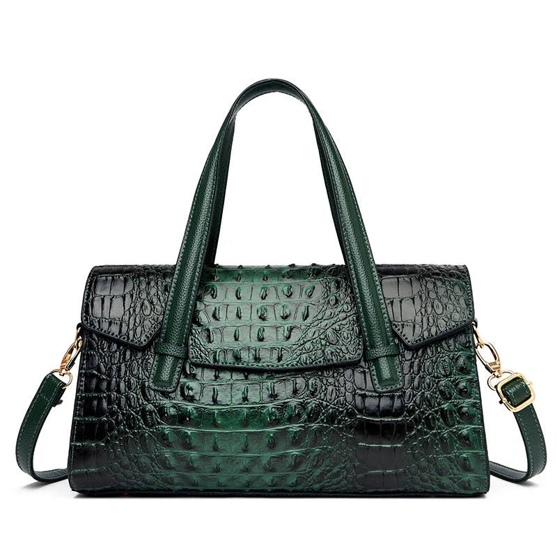 Soft leather messenger bag in horizontal square design with single shoulder strap