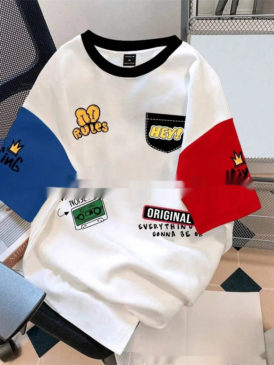 Men's loose fit printed T-shirt with letter design in multiple colour options
