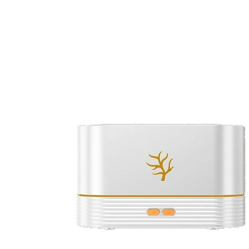 Square plastic USB aroma diffuser with 3D simulation flame effect and ambience light in white
