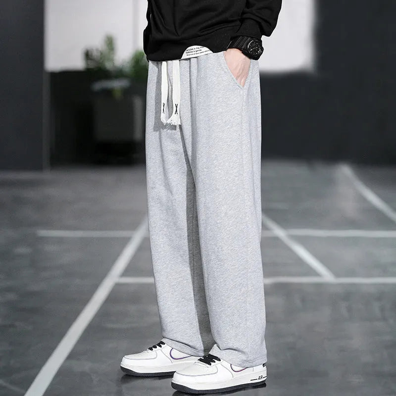 Men's casual bamboo fibre sports trousers with high waist and multiple pockets in grey colour