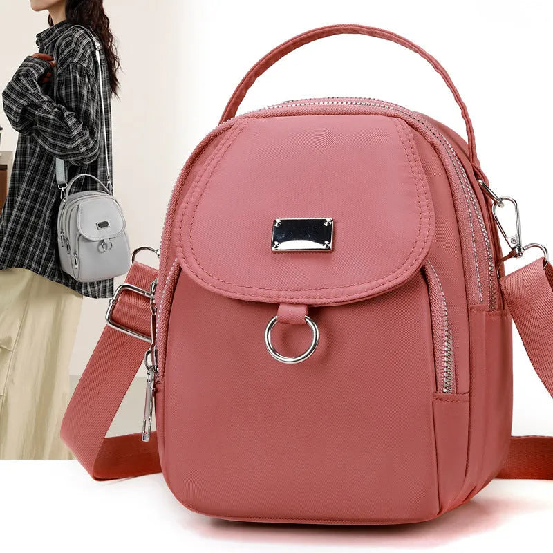 Single shoulder backpack coin purse in Oxford cloth with sandwich pocket and phone bag, vertical square shape, black khaki grey pink