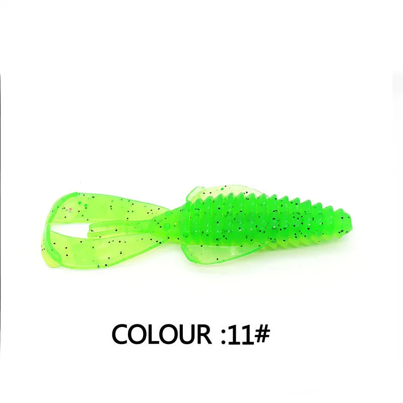 PVC soft bait fishing lure in various colours showing 8cm and 12cm size options