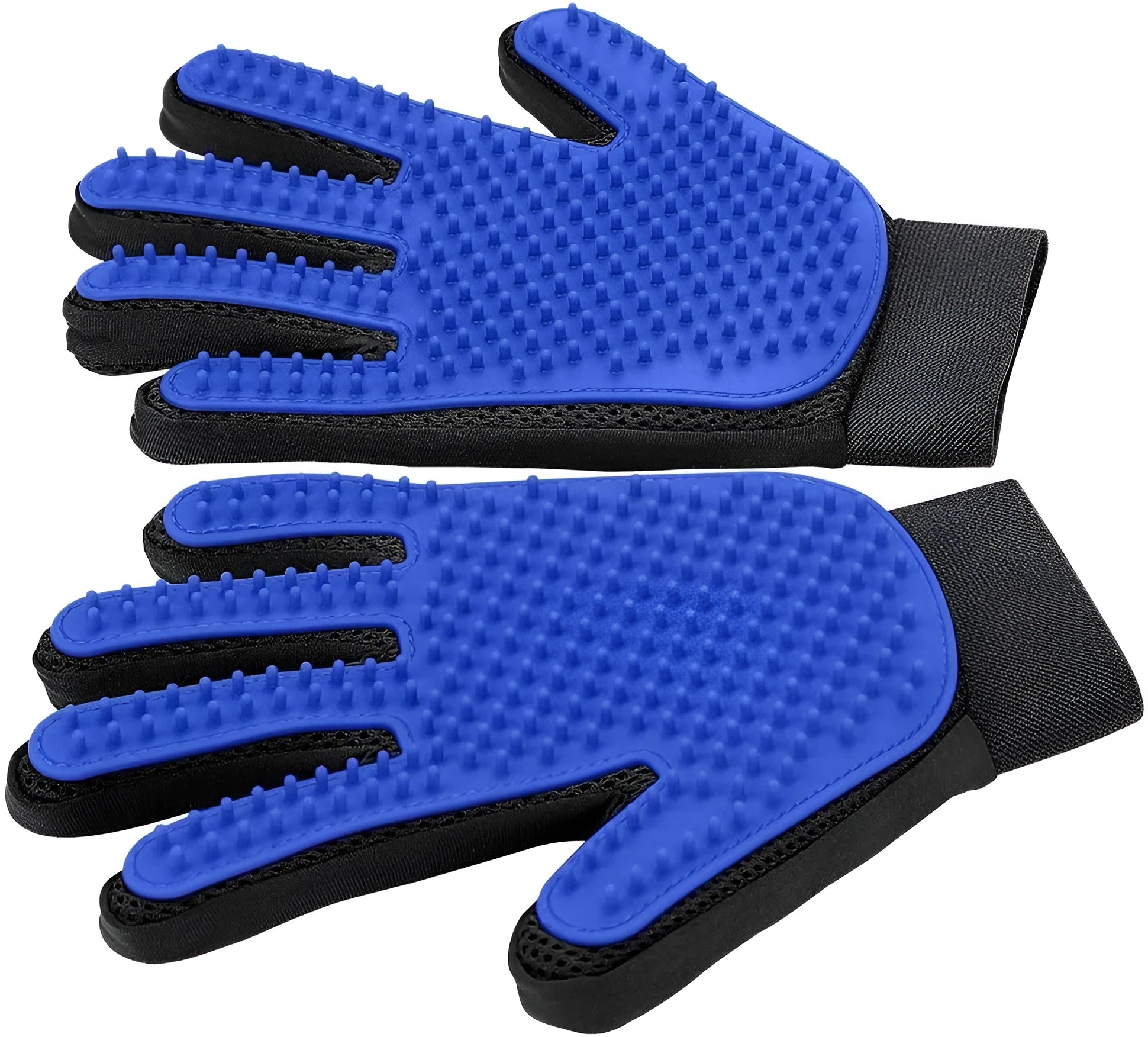 Blue pet grooming gloves with silicone grooming tips for dogs and cats