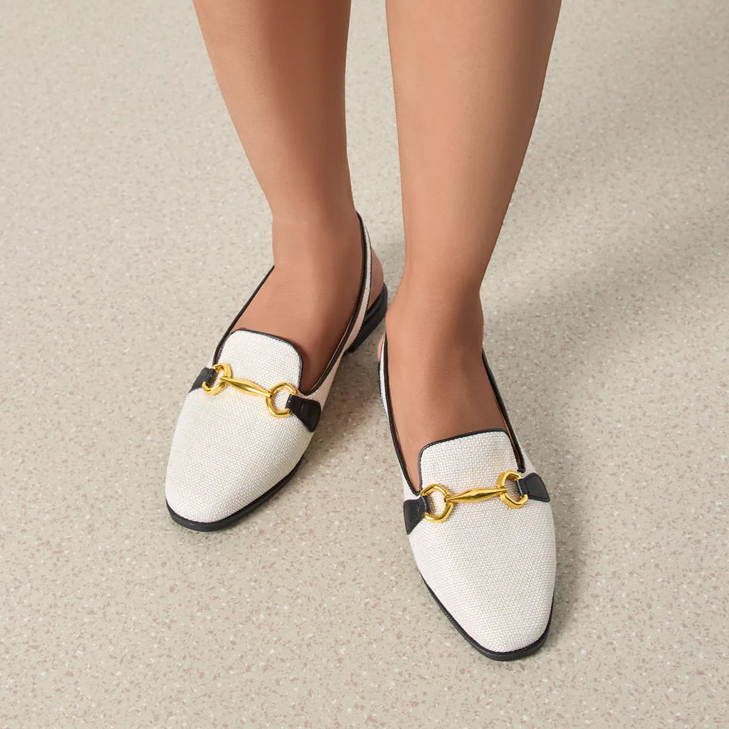 Women's closed toe chunky heel half slippers with linen upper and rubber sole in black and brown sizes 35-41