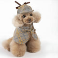 Camel coloured cotton pet cloak with an adjustable hat for a dog, showing the cloak design.