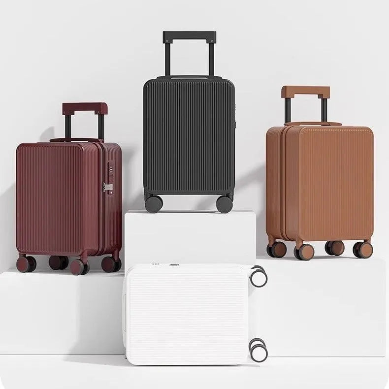 PC hard shell suitcase with universal wheels and zip closure, shown in Moon White, 16-19 inch sizes.