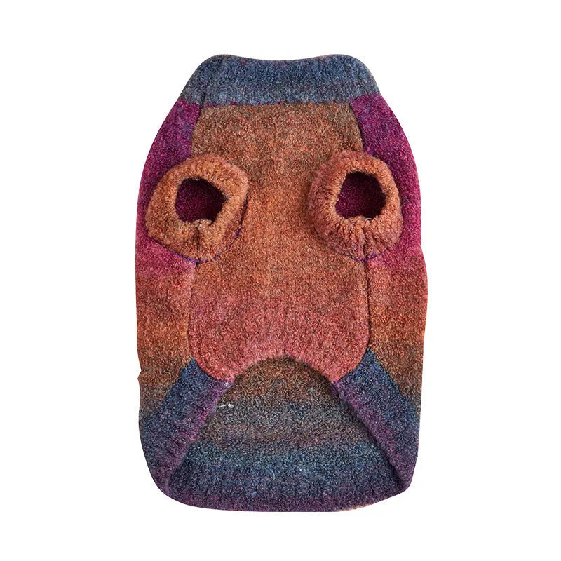 Rainbow coloured dopamine pattern dog sweater in wool acrylic blend fabric