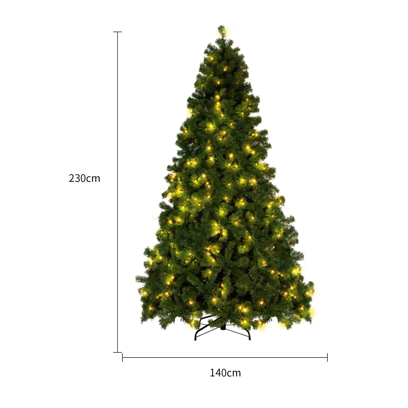 Artificial green and white snow-effect PVC Christmas tree with metal stand.