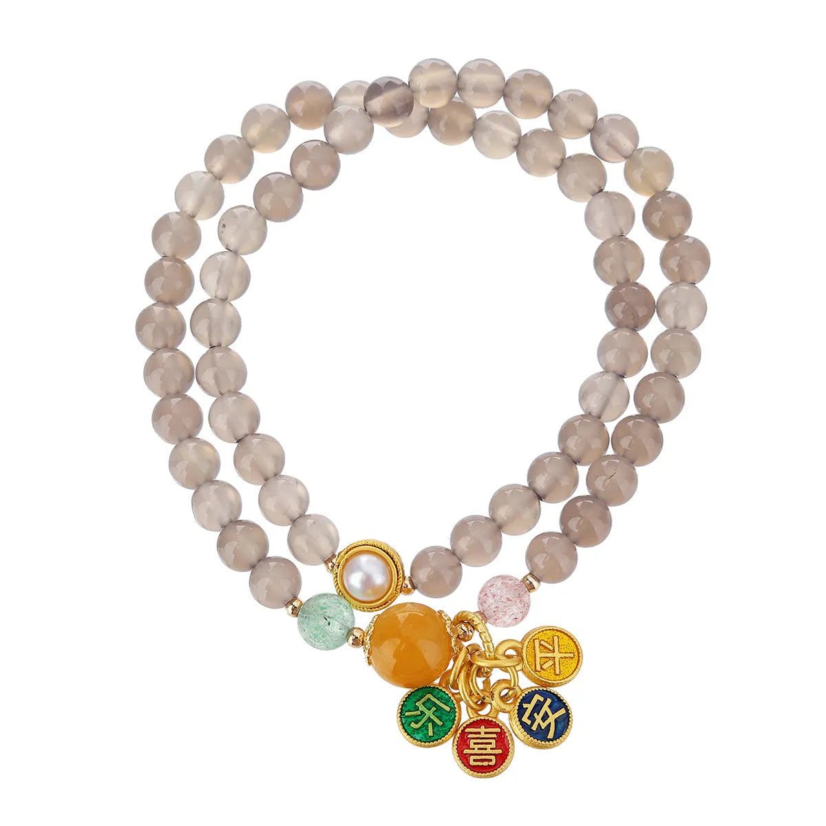 Natural gray agate bracelet with two-circle design and retro styling for women