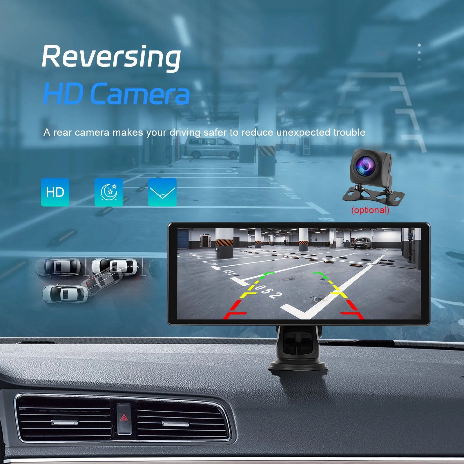 Android car display unit with 11.3-inch touchscreen mounted on vehicle dashboard