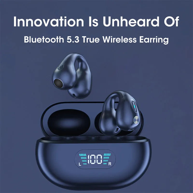 Bone conduction Bluetooth headset clip in ear clip design showing black, white, and khaki colour options