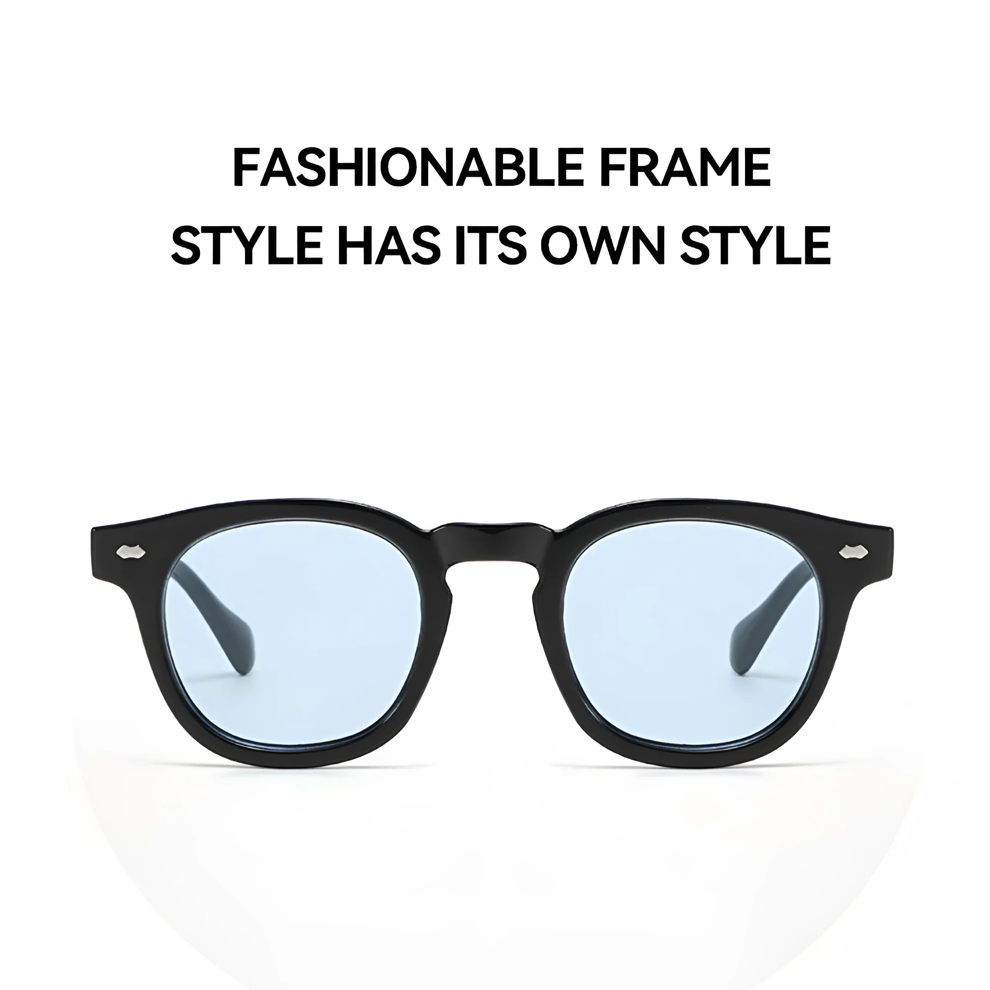 Round rim retro sunglasses with plastic frame and tinted UV400 lenses on a solid background.