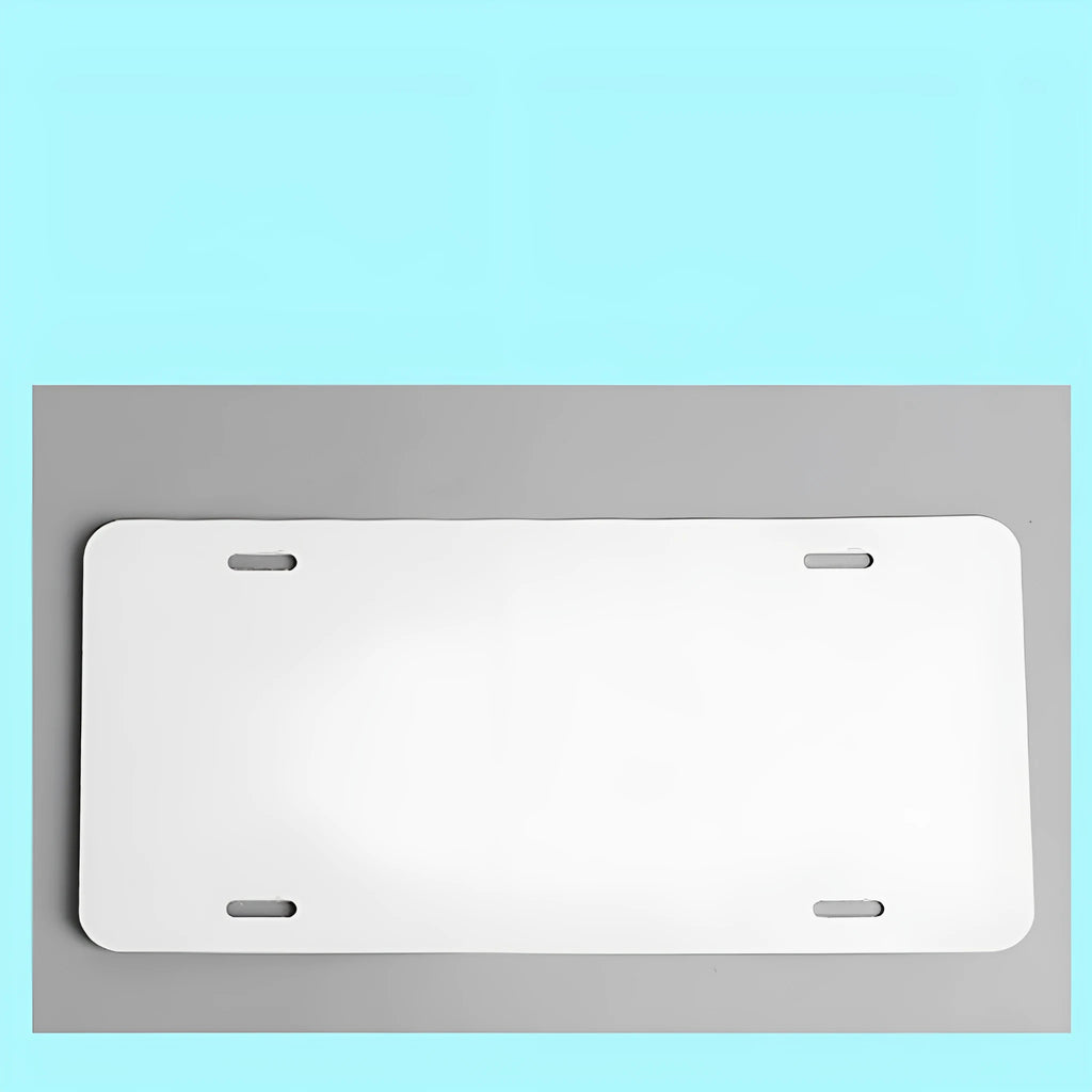White aluminium blank licence plate showing 30.3 x 15 cm dimensions with four thickness options