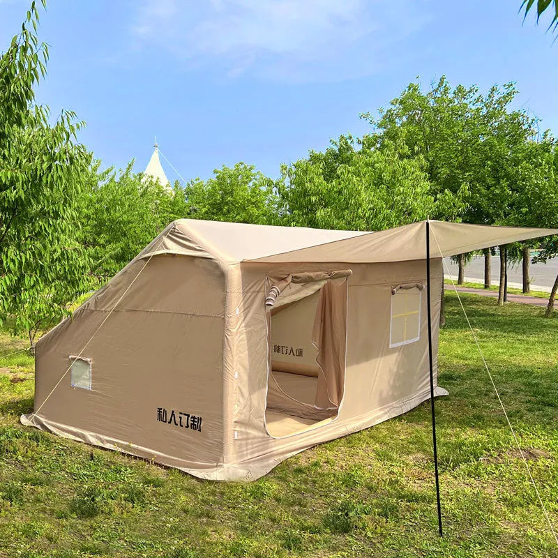 Double-layer inflatable camping tent in Oxford cloth colour with air column poles and pump included