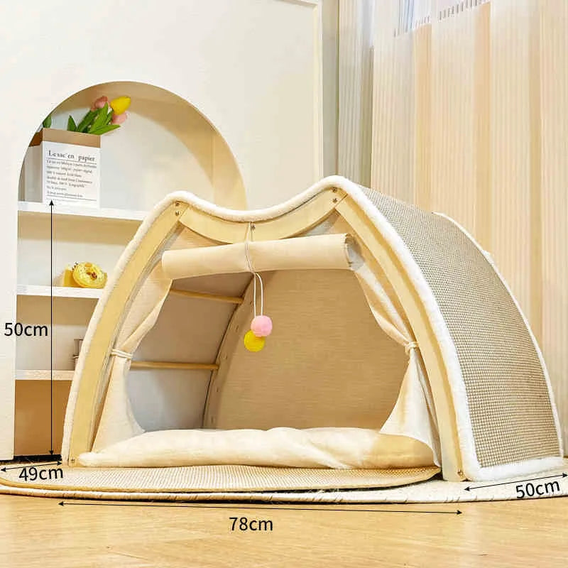 Large sisal cat tent with solid wood frame indoor cat scratch board house villa