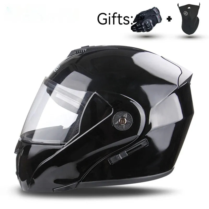 Electric motorcycle helmet with double lens design and exposed styling in various colour options