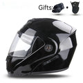 Electric motorcycle helmet with double lens design and exposed styling in various colour options