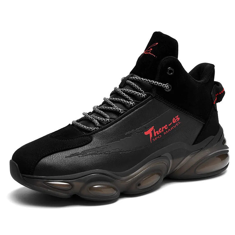 Youth basketball running sneakers in white or black with microfiber upper, TPU popcorn sole, front lace-up, sizes 39-44