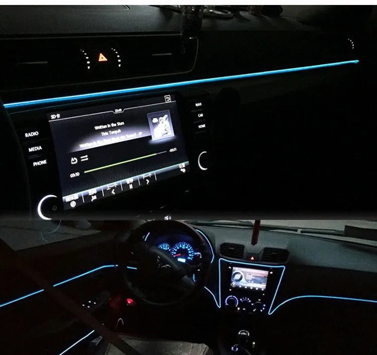 LED interior mood light luminous line door slit light with 3m cable cigarette lighter drive 12V in ice blue or white