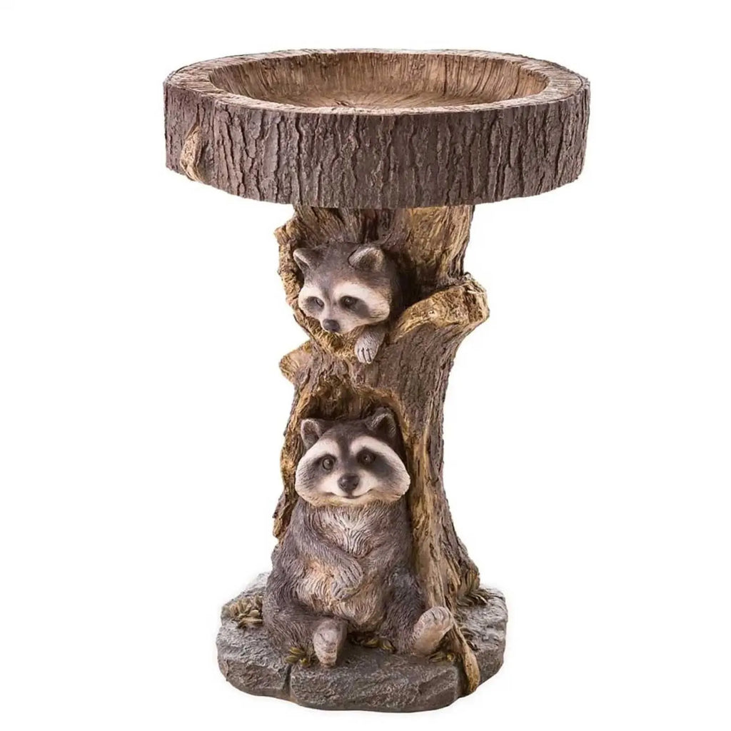 Handmade resin animal ornament in puppy or raccoon colour, sized 10 x 9 x 21 cm or 22 x 13 x 13 cm for garden decoration.