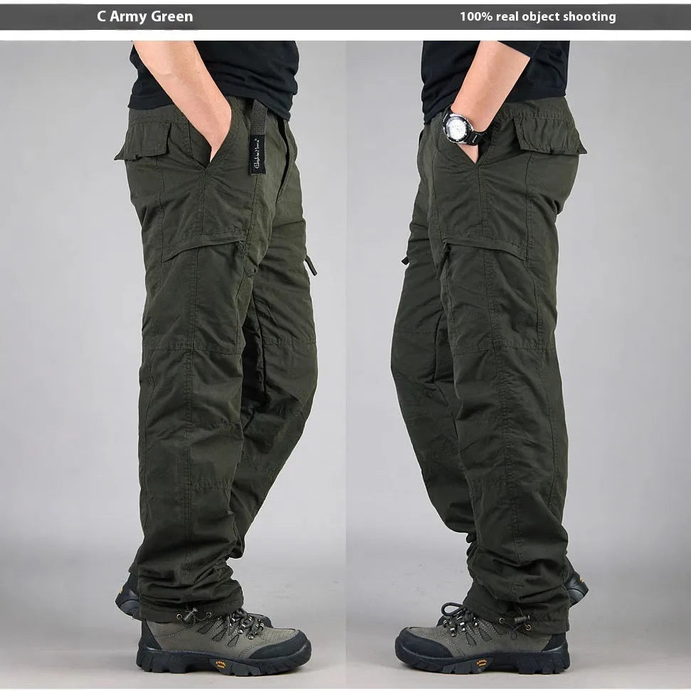 Men's thick velvet cotton overalls with wool lining in army green colour.