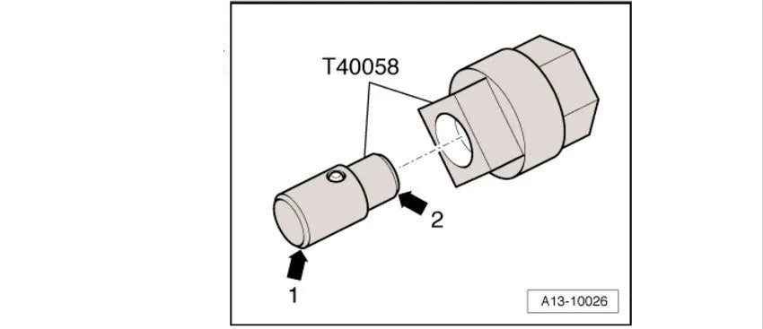 Aodi T40058 crankshaft rotating sleeve engine timing tool with adapter guide pin.