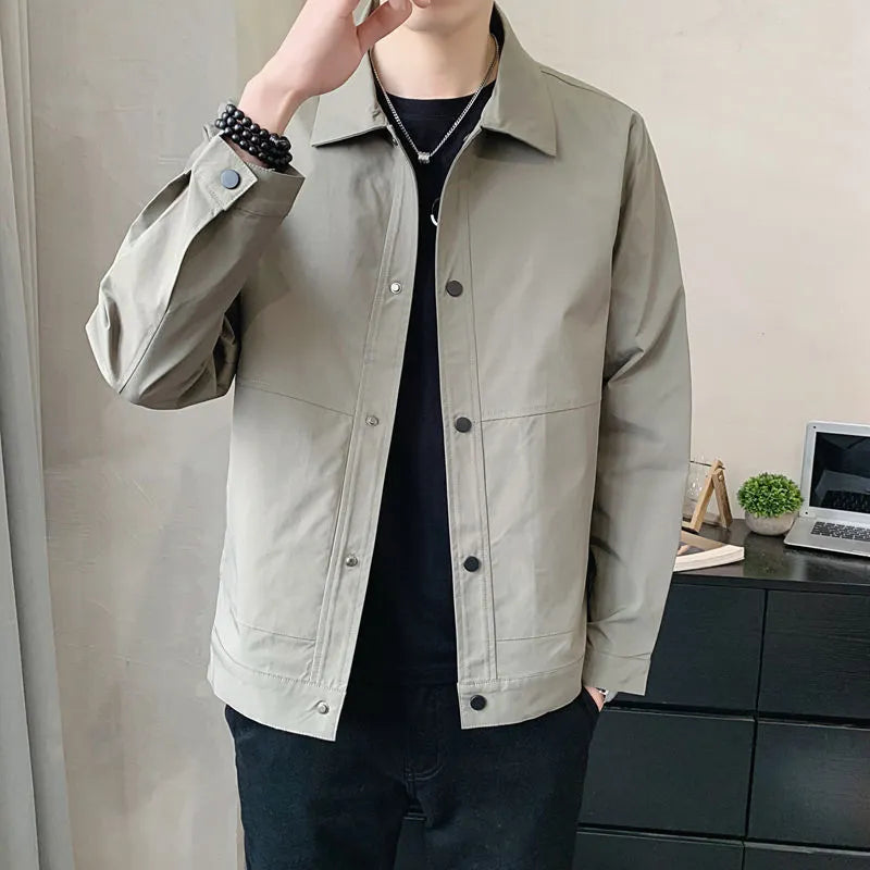 Men's thin single-layer polyester jacket in Korean style, shown in light grey colour