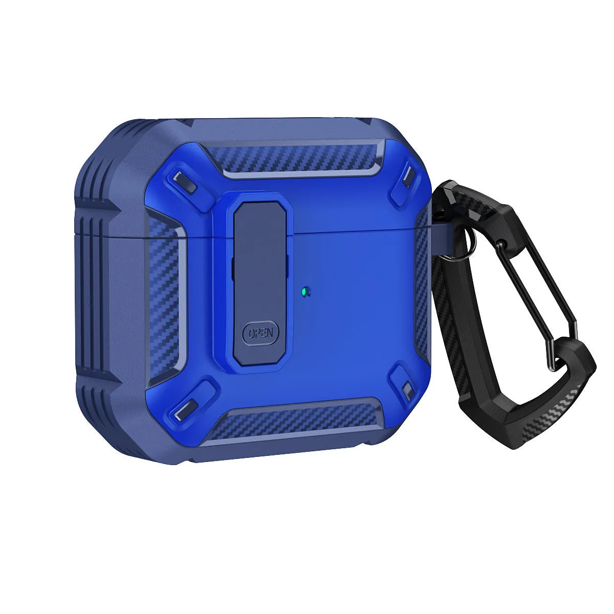 Two-tone AirPods protective case shell with detachable hook in clamshell design
