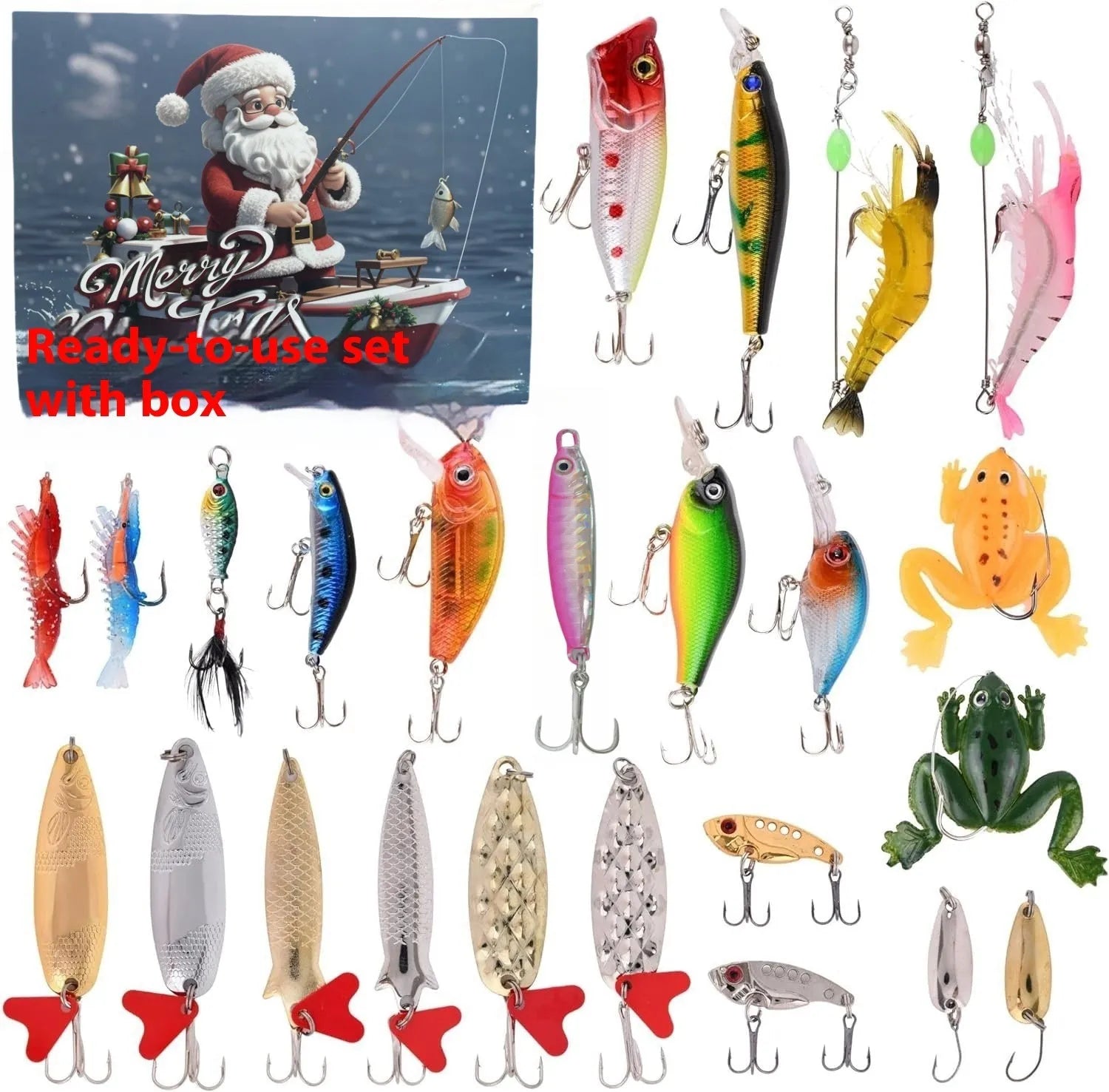Plastic fishing bait set in gift box with 24 pieces Type A option