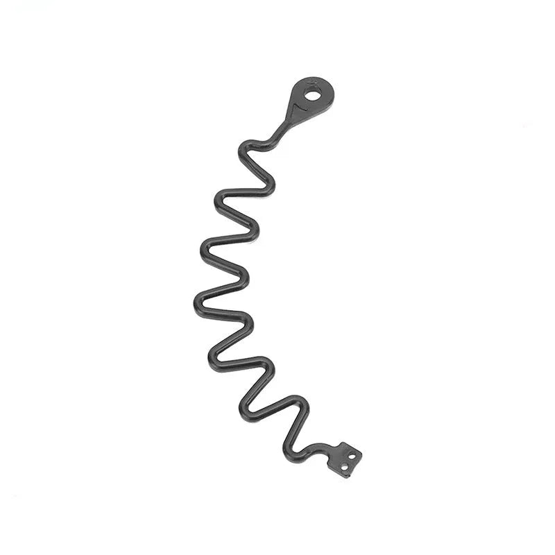 Black rubber Volvo fuel cap tether showing circle band and separate rope anti-lost designs
