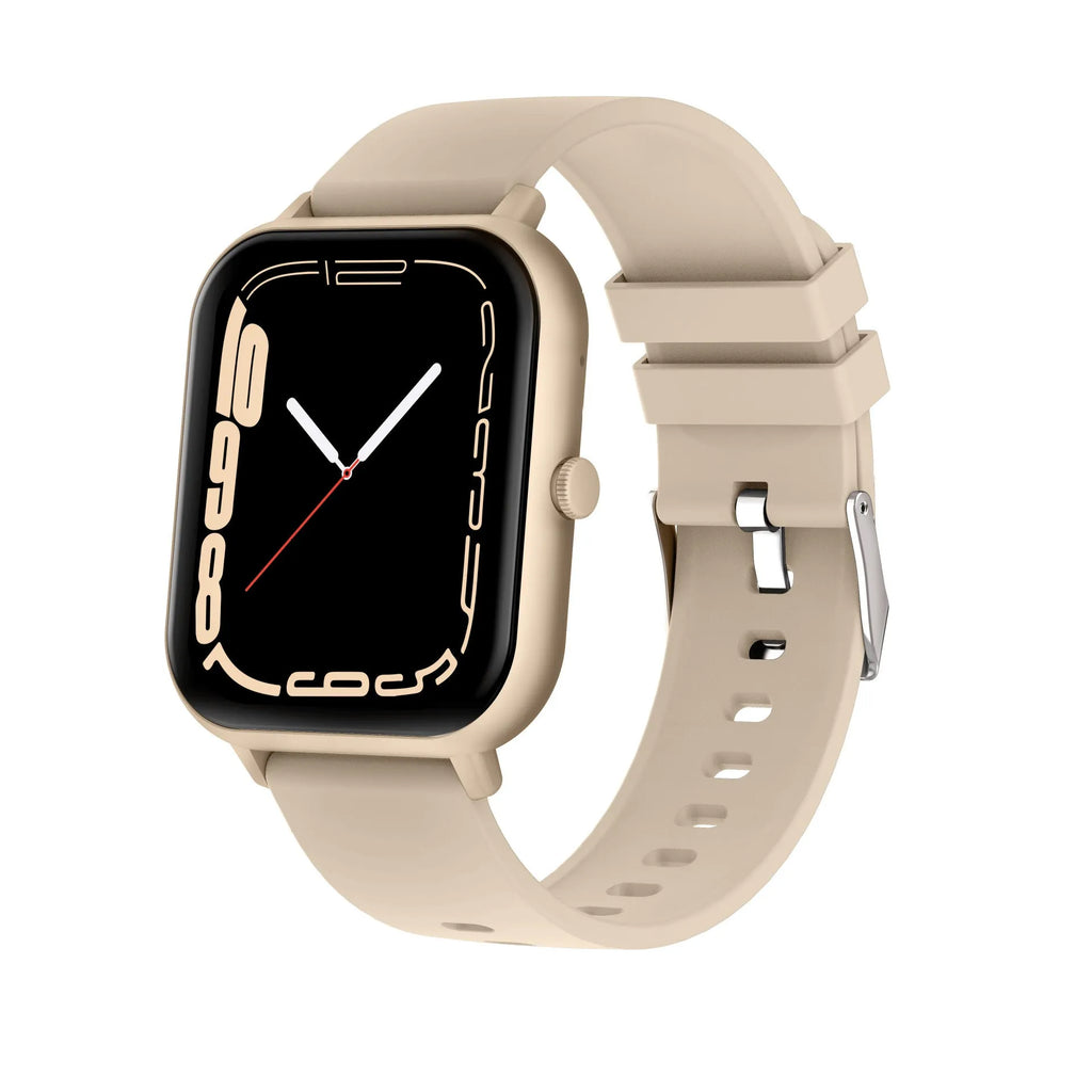 Bluetooth smart watch in black showing TFT screen with heart rate and step count display.
