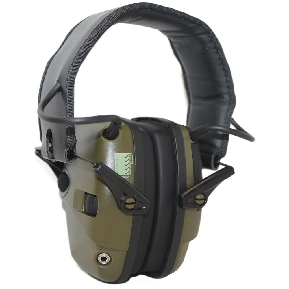 Army green H1 electronic earmuffs with ABS steel construction for hunting and shooting