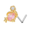 Geometric zircon nose stud with 18K gold plating on brass base, multiple colour options available