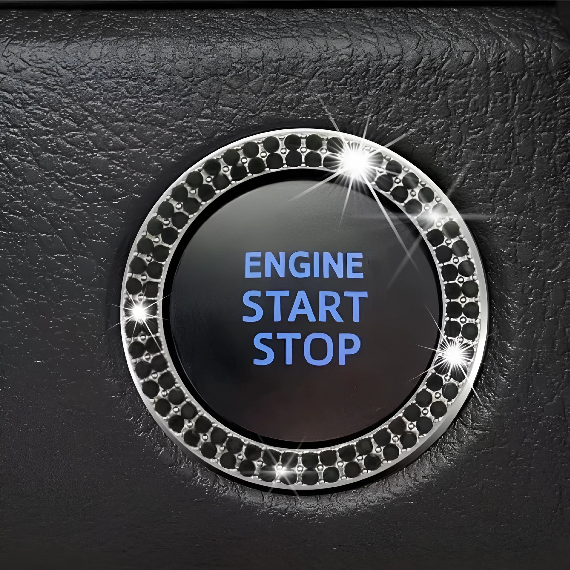 Automobile ignition button screen protector with double row Czech rhinestone in pink alloy casing