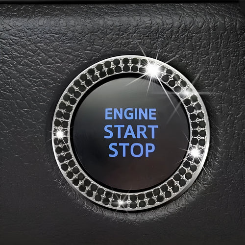 Automobile ignition button screen protector with double row Czech rhinestone in pink alloy casing