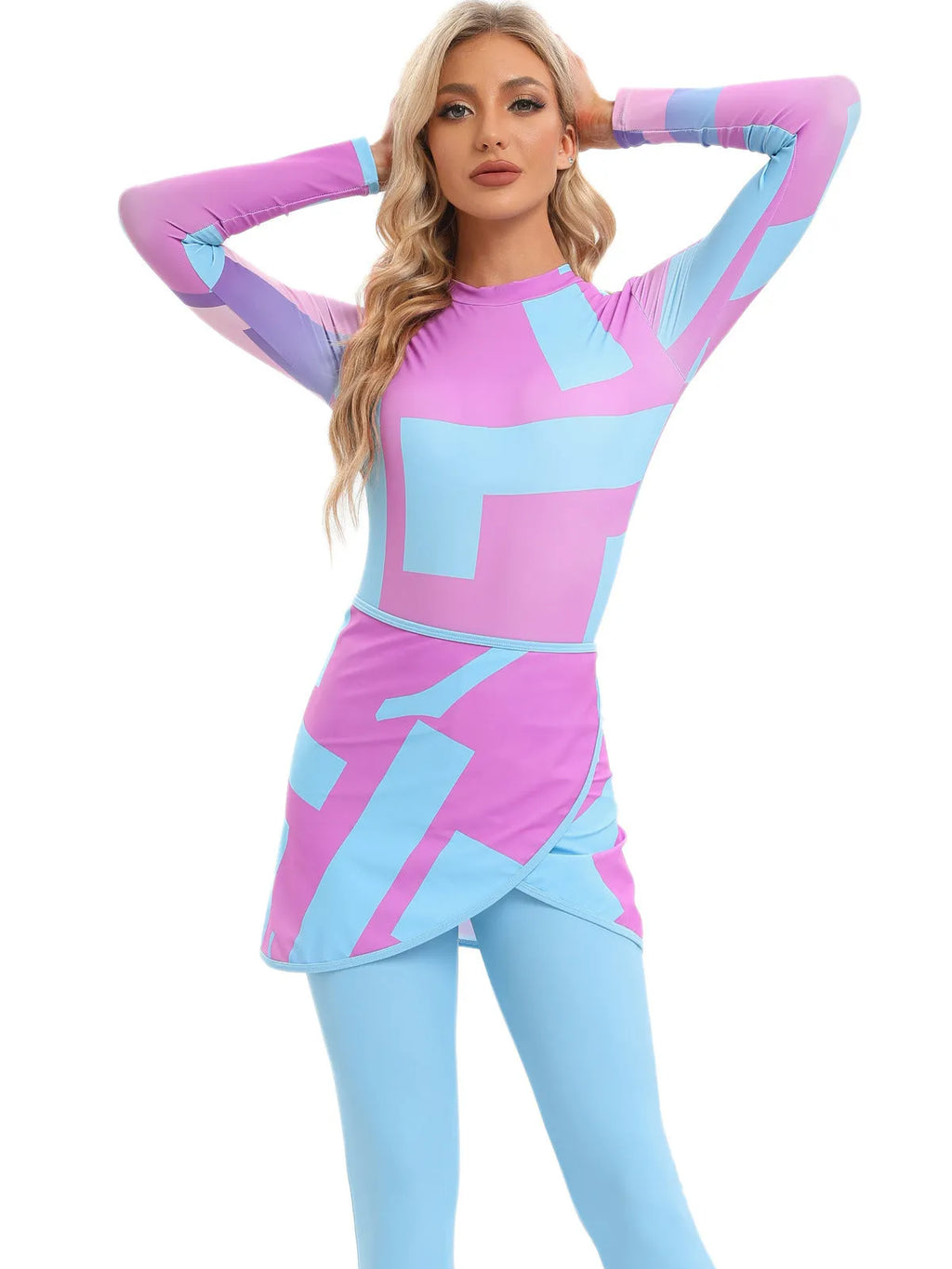 Conservative Muslim beach swimsuit three-piece set with apron in polyester fabric