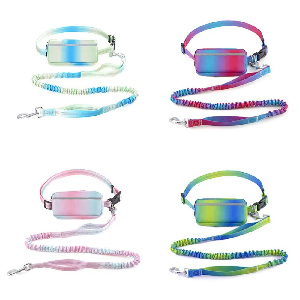 Blue adjustable hands-free dog leash with waist belt and reflective traction rope for walking and running