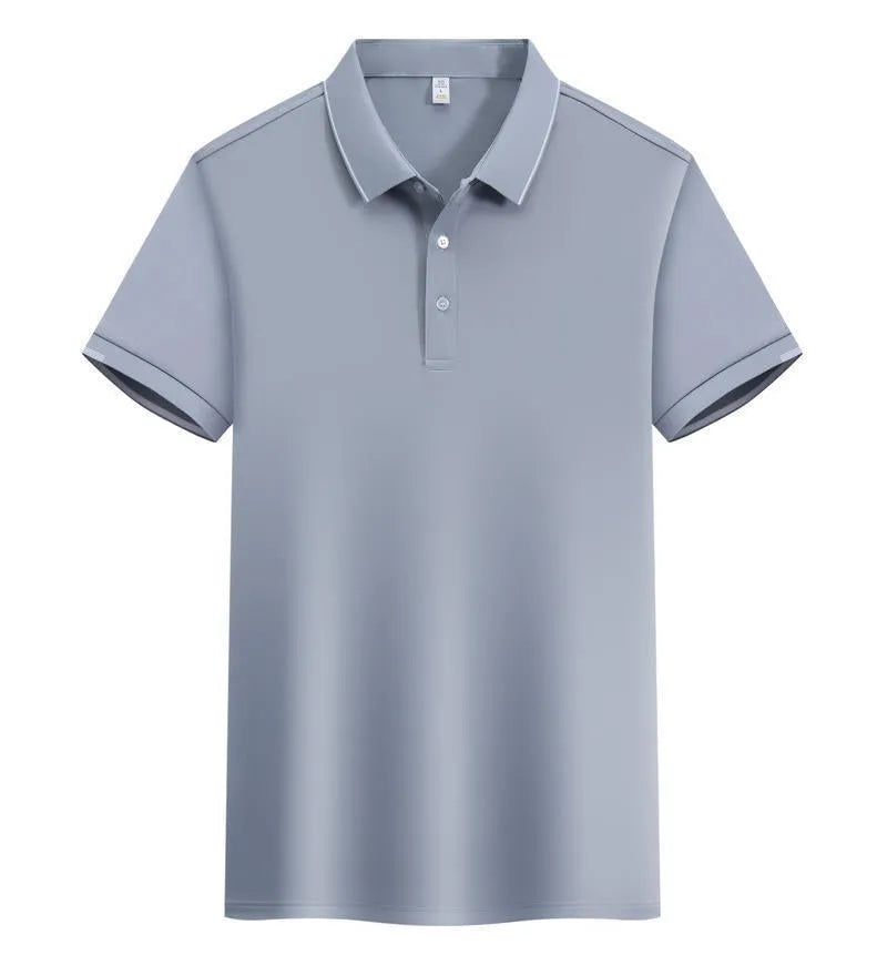 Men's cotton blend short sleeve polo shirt in loose fit with single-side colour collar lapel