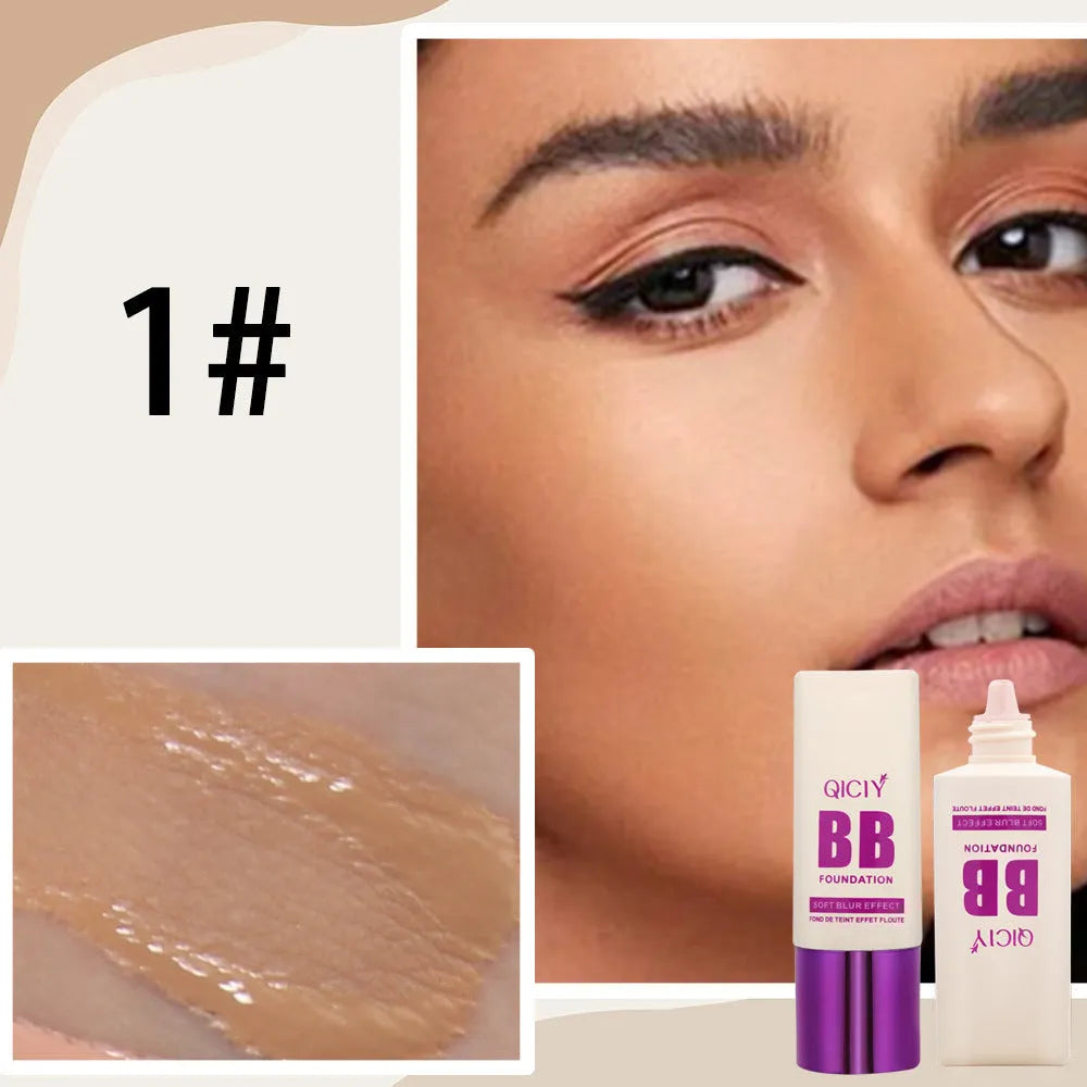 BB cream foundation in feeding bottle tube with ten colour shade options for brightening coverage