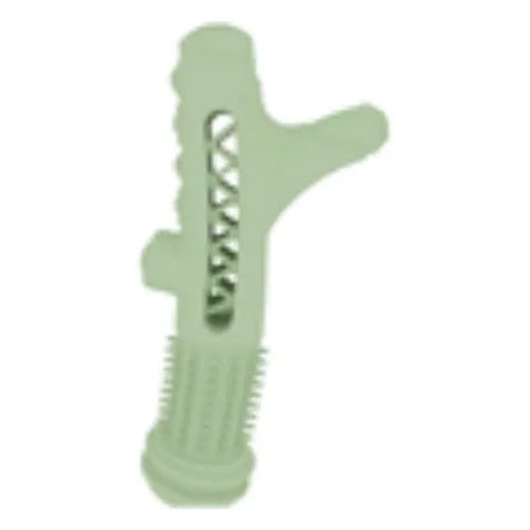 TPR dental tree branch chew toy for small dogs in blue, green, or pink colours.