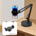 Desktop adjustable mobile live streaming photography stand with cantilever arm in silver and black ABS metal finish