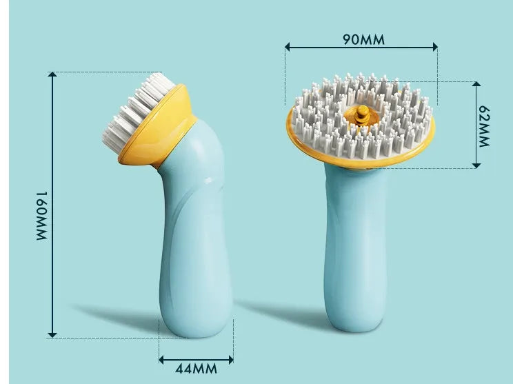 Blue hand-held pet bath brush for dogs and cats made of ABS, PP, and TPR, 62mm x 90mm x 160mm